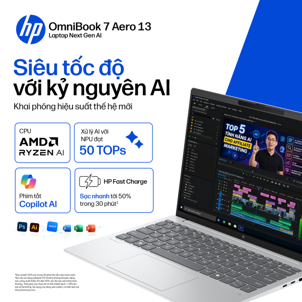 Laptop HP OmniBook 7 13-bg1085AU (BZ7U6PA) (Ryzen AI 7 350/16GB RAM/512GB SSD/13.3 WUXGA/Win11&OfficeHS24+365/Bạc)
