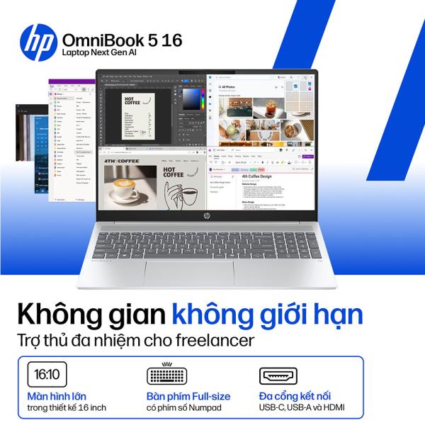 Máy tính xách tay/ Laptop HP OmniBook 5 16 ag1069AU - BZ7T1PA (AMD Ryzen 5 AI 340) (Bạc)