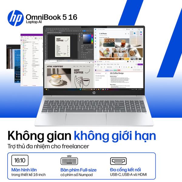 Máy tính xách tay/ Laptop HP OmniBook 5 AI 16-af1052TU - C1MN6PA (Core Ultra 7-255U) (Bạc)